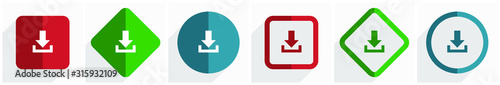 Download icon set, flat design vector illustration in 6 options for webdesign and mobile applications in eps 10