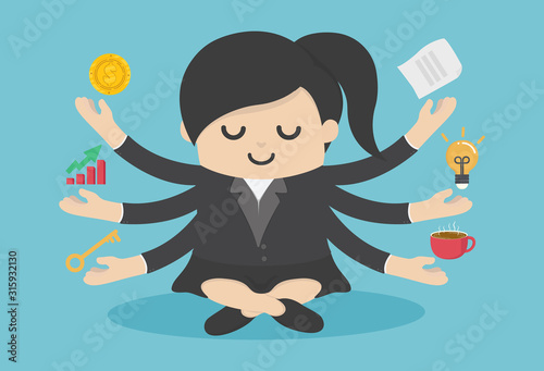 Businesswoman practicing mindfulness meditation and releasing st