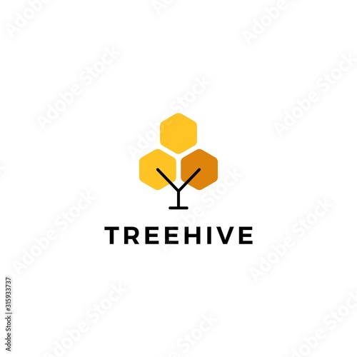 tree hive honey hexagon logo vector icon illustration