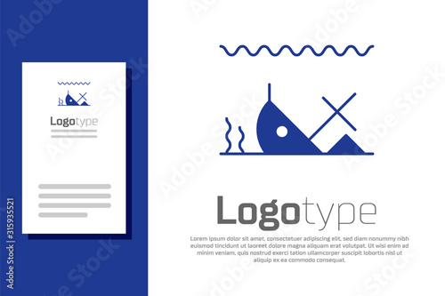 Blue Sunken ship at the bottom of the sea icon isolated on white background. Logo design template element. Vector Illustration