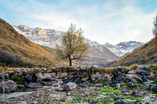 Beautiful valley in Atlas mountain by sunset, Morocco