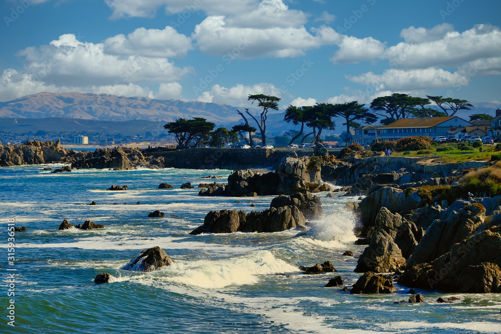 Surf Crashing on Rocks by Monterey Hotel