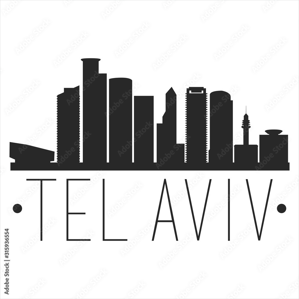 Tel Aviv Israel. City Skyline. Silhouette City. Design Vector. Famous Monuments.