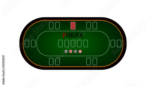 Vectorial illustration of poker table in green on white background with chips and card space. Concept casino 
