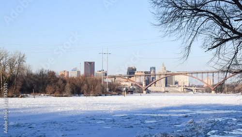 winter railway bridge in snow