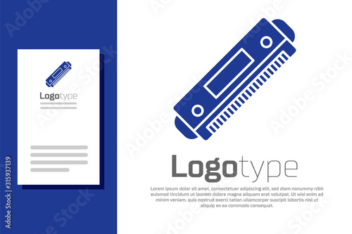 Blue Harmonica icon isolated on white background. Musical instrument. Logo design template element. Vector Illustration