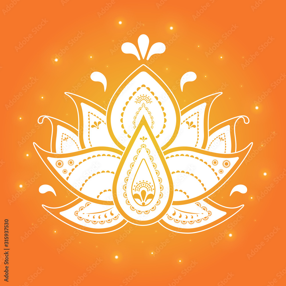 Lotus flower ethnic ornament illustration. Beautiful floral print