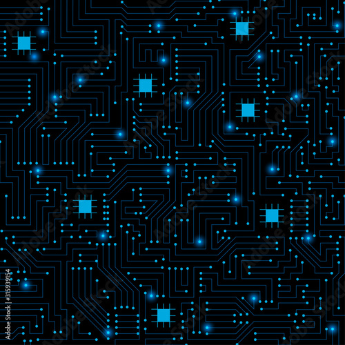 Circuit board pattern isolated on black background. technology concept