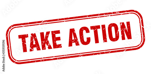take action stamp. take action square grunge red sign