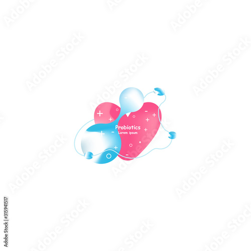 Probiotics bacteria and heart vector design. Concept of design with Lactobacillus Probiotic Bacteria. Template design with Prebiotic healthy nutrition ingredient