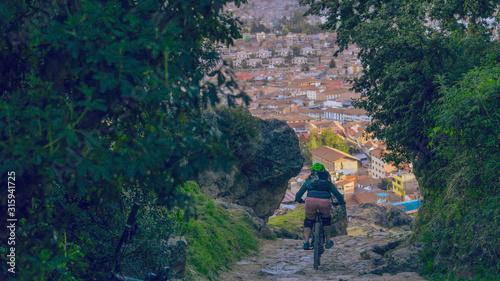 Inca stairs to Cusco dowtown photo