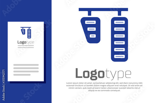 Blue Car gas and brake pedals icon isolated on white background. Logo design template element. Vector Illustration