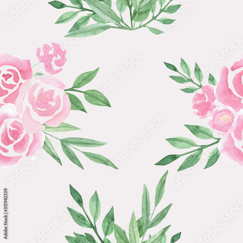 Seamless pattern with loose watercolor roses for gift card, invitation, wedding menu. Floral illustration isolated on white background. Pastel color. © anntre