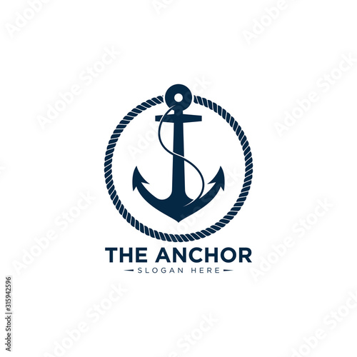 Fototapeta marine retro emblems logo with anchor and rope, anchor logo - vector