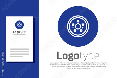 Blue Car brake disk icon isolated on white background. Logo design template element. Vector Illustration