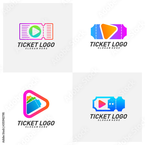 Set of Media Ticket Logo Design Vector, Movie Play Ticket logo template, Emblem, Creative design, Icon symbol concept Free Download Set of Media Ticket Logo Design Vector, Movie Play Ticket logo template, Emblem, Creative design, Icon symbol concept - GFXLoad