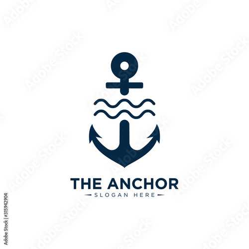marine retro emblems logo with anchor , anchor logo - vector