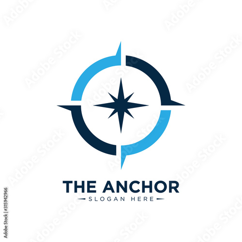 marine retro emblems logo with anchor rope and sailor compass, anchor logo - vector