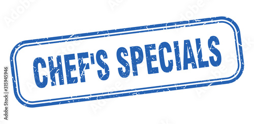 chef's specials stamp. chef's specials square grunge blue sign