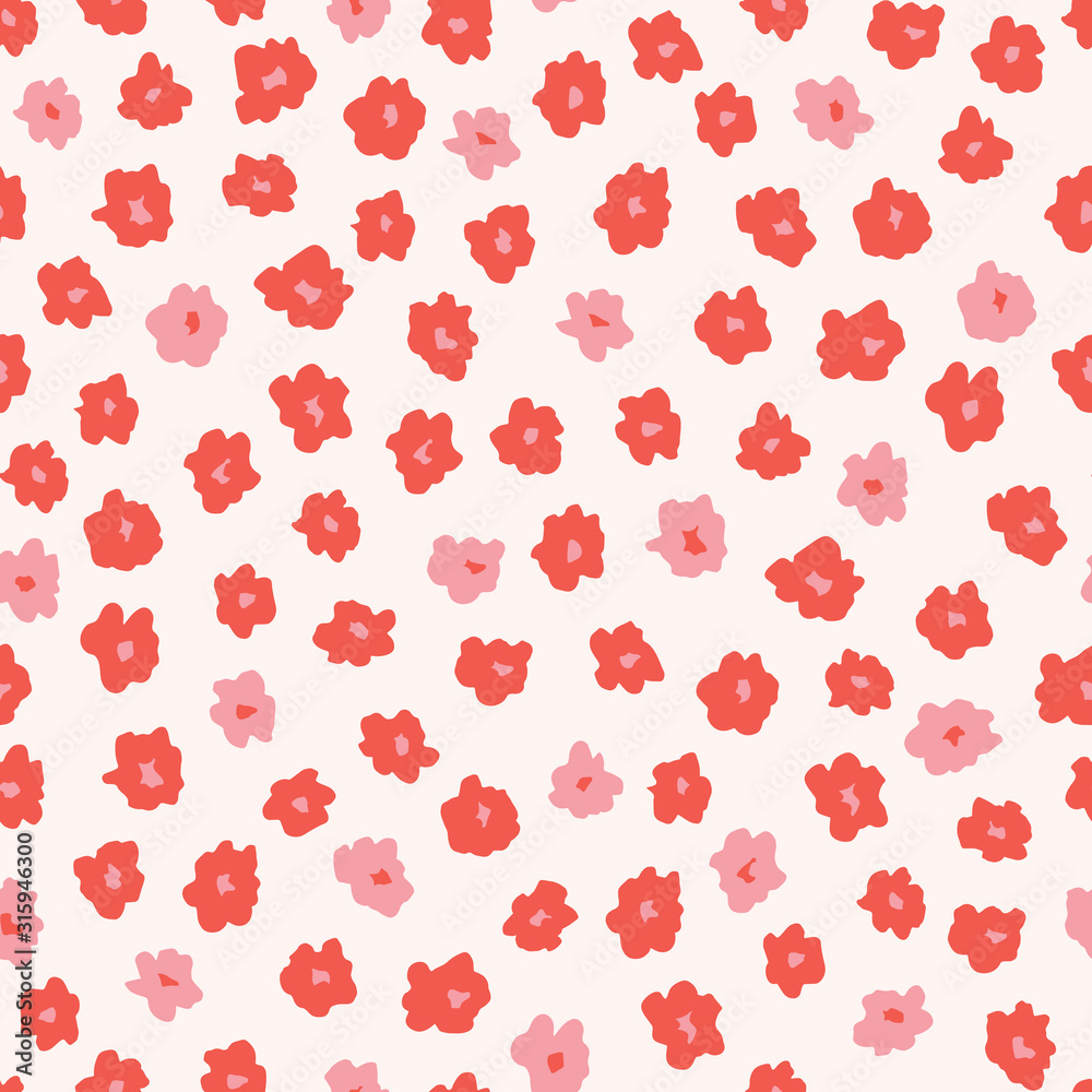 Pink and Red Ditsy Allover Hand-Drawn Daisies Blooms on Cream Background Vector Seamless Pattern Pink and Red Ditsy Allover Hand-Drawn Daisies Blooms on Cream Background Vector Seamless Pattern