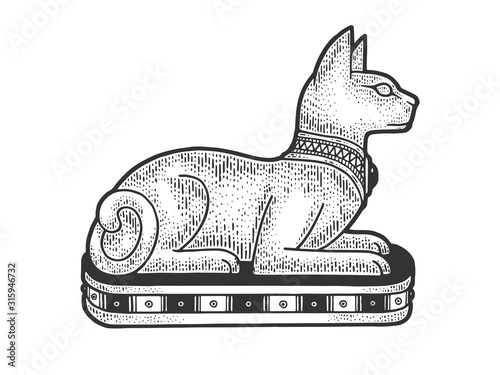 Obraz na plátně Ancient Egyptian cat statue sketch engraving vector illustration