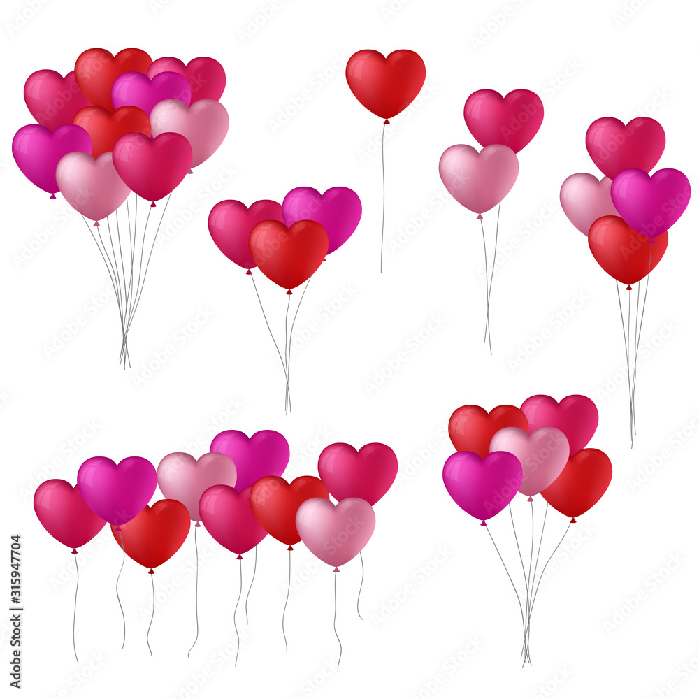 vector collection of red and pink heart balloons