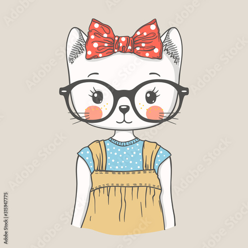 Cute cat girl with glasses