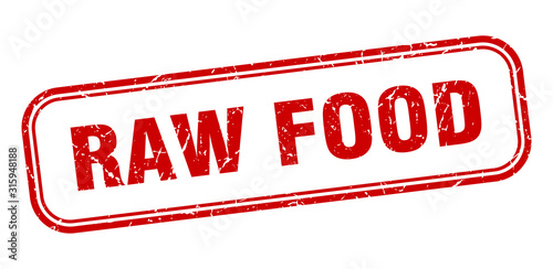 raw food stamp. raw food square grunge red sign