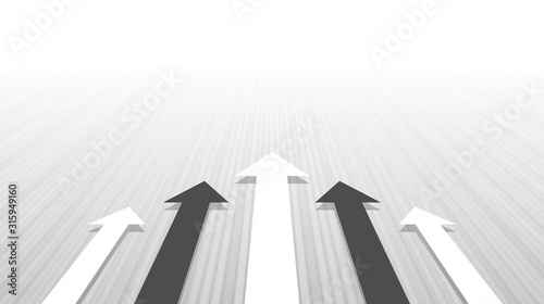 Abstract rising up arrows on strip black and white color background