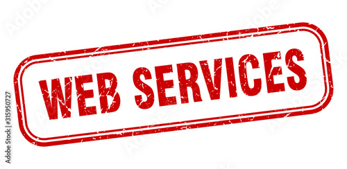 web services stamp. web services square grunge red sign