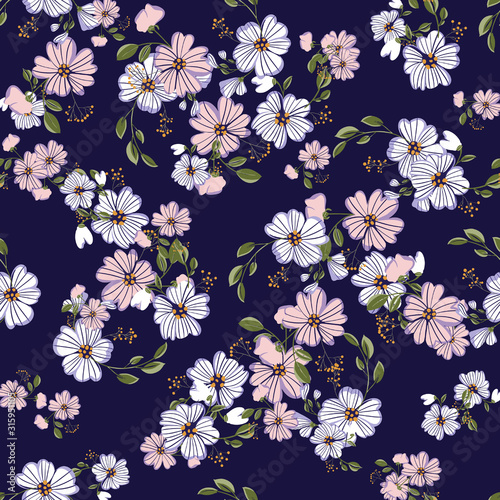 Fashionable cute pattern in nativel flowers. Floral seamless background for textiles, fabrics, covers, wallpapers, print, gift wrapping or any purpose.