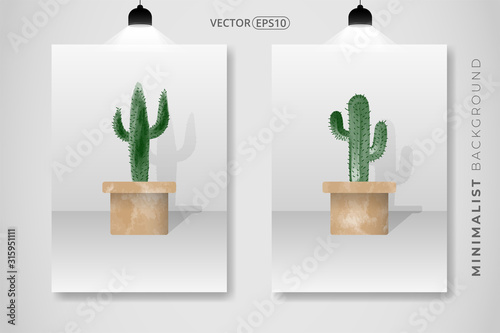 set of cactus plant and pot watercolor hand drawn. simple elegant design for book cover, wall decoration, wallpaper, card, wedding. vector EPS 10