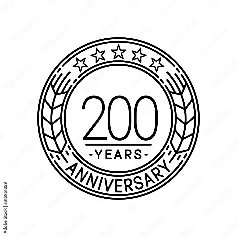 200 years anniversary logo template. 200th line art vector and illustration.