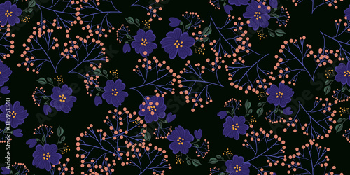 Fashionable cute pattern in nativel flowers. Floral seamless background for textiles, fabrics, covers, wallpapers, print, gift wrapping or any purpose.
