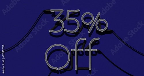 35 Percent Discount 3d Sign on in Blue Background, Special Offer 35% Neon, Sale Up to 35 Percent Off, Special Offer Advertising