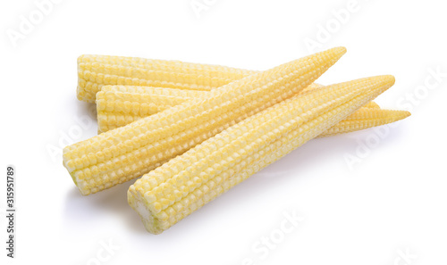 Young small corn closeup on white background