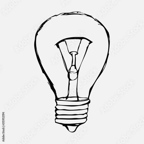 A simple sketch of light bulb drawn by hand. An isolated element on a white background. Can be used as a logo or idea. Vector eps illustration.
