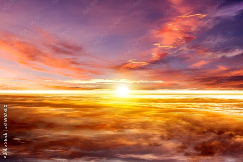  Beautiful sunrise .   Beautiful heavenly landscape with the sun in the clouds  .
