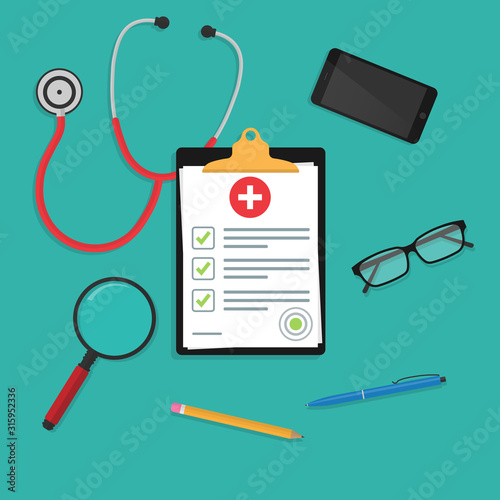 medical insurance document or contract. Medical report.
