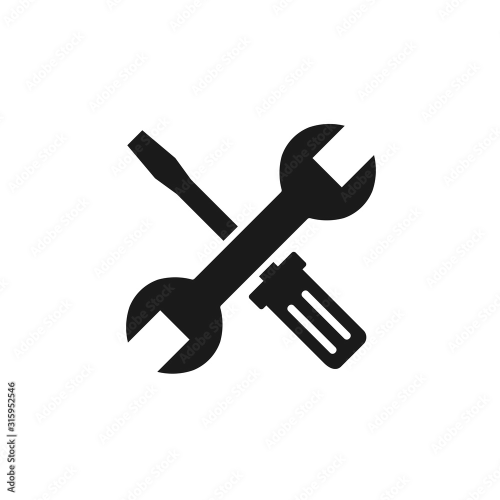 Tools wrench and screwdriver vector icon in trendy flat style isolated on white background. Tools wrench and screwdriver vector icon in trendy flat style isolated on white background.