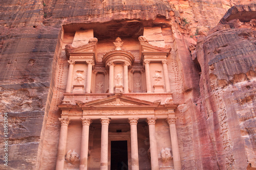 The treasury Al-Khazneh in ancient city of Petra in Jordan