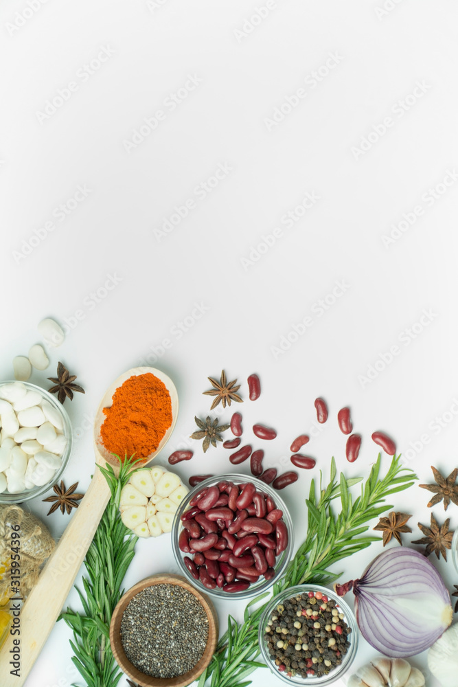 Culinary background for recipes. Frame of fresh vegetables and ingredients for cooking. Food background. Copy space. Table background menu. Place for text.