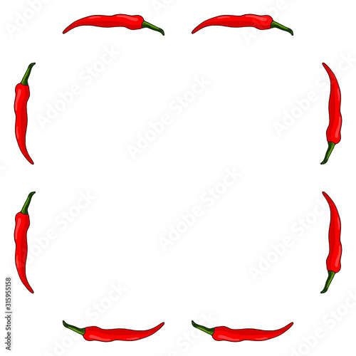 Square frame of chili peppers on white background. Isolated frame for your design.