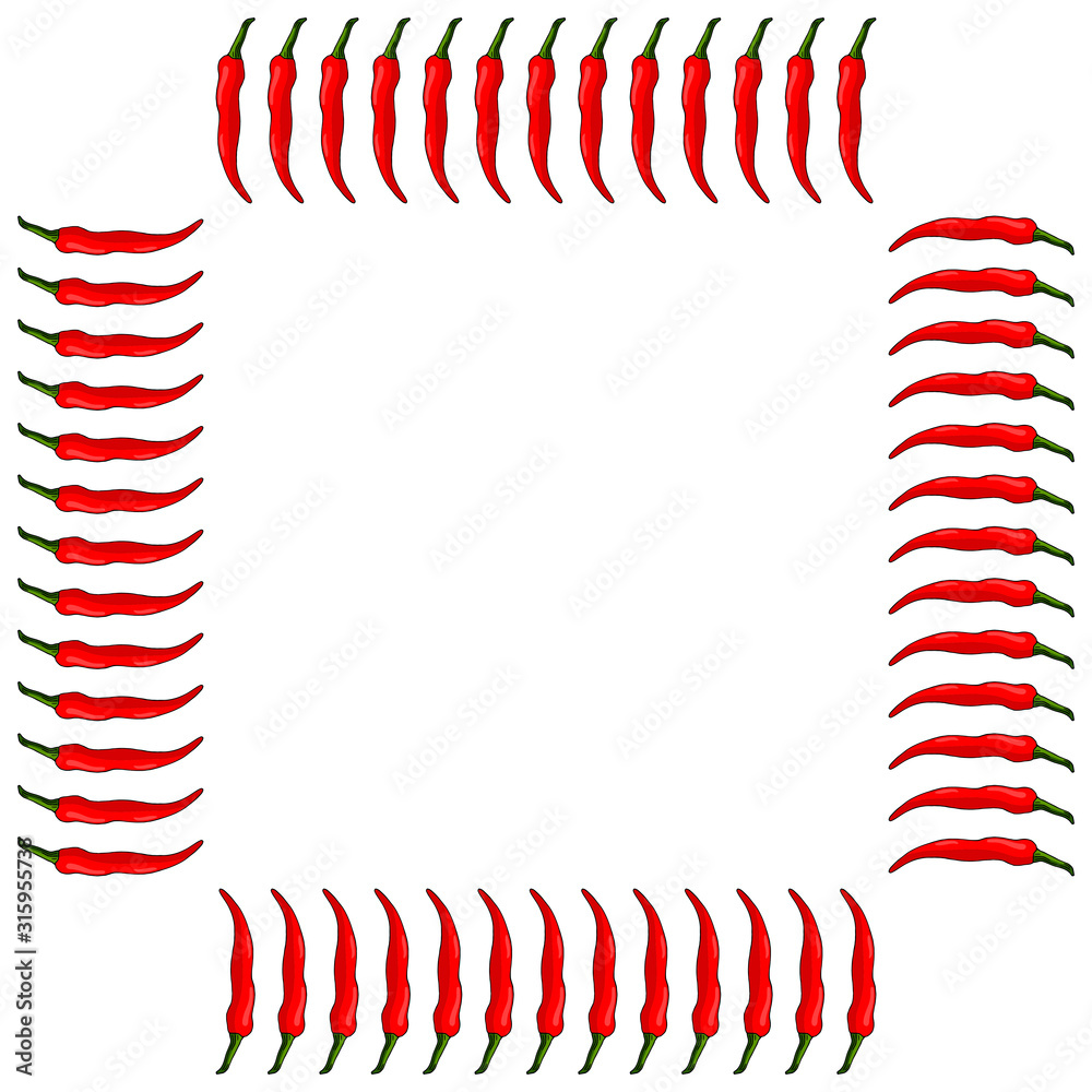 Obraz premium Square frame of hot chili peppers on white background. Isolated frame for your design.