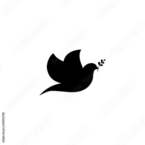 Peace dove with branch. Flat line design style vector illustrations