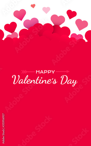 Valentines Day background with red hearts. Cute love banner or greeting card. Place for text. Happy valentines day.