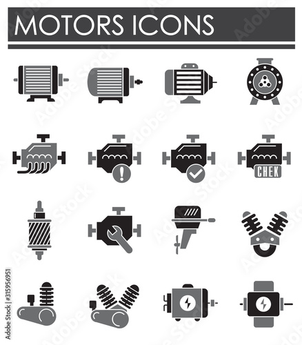 Motor related icons set on background for graphic and web design. Creative illustration concept symbol for web or mobile app