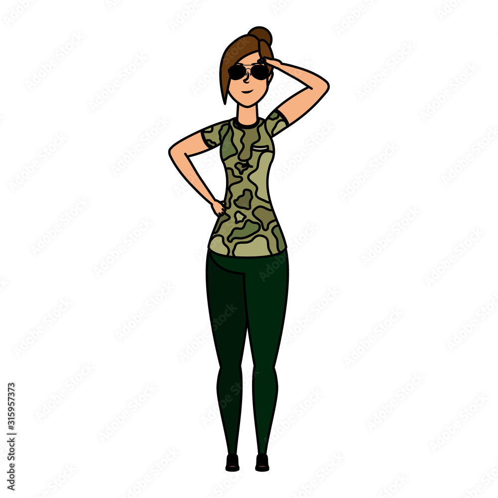 Fototapeta premium young woman with military clothes character