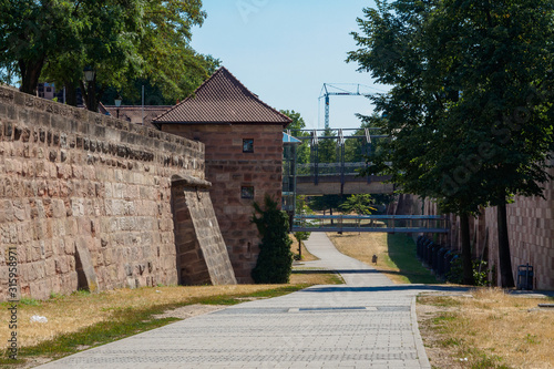 Obraz na płótnie Part of the historical city walls around the old city centre of Nuremberg, Middle Franconia, Bavaria, Germany, Europe w salonie