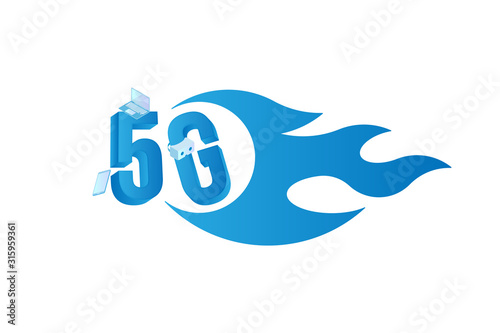 5G network wireless technology. Smartphone with Isometric laptop and virtual reality glasses. Next generation high speed internet. Flat vector illustration EPS 10